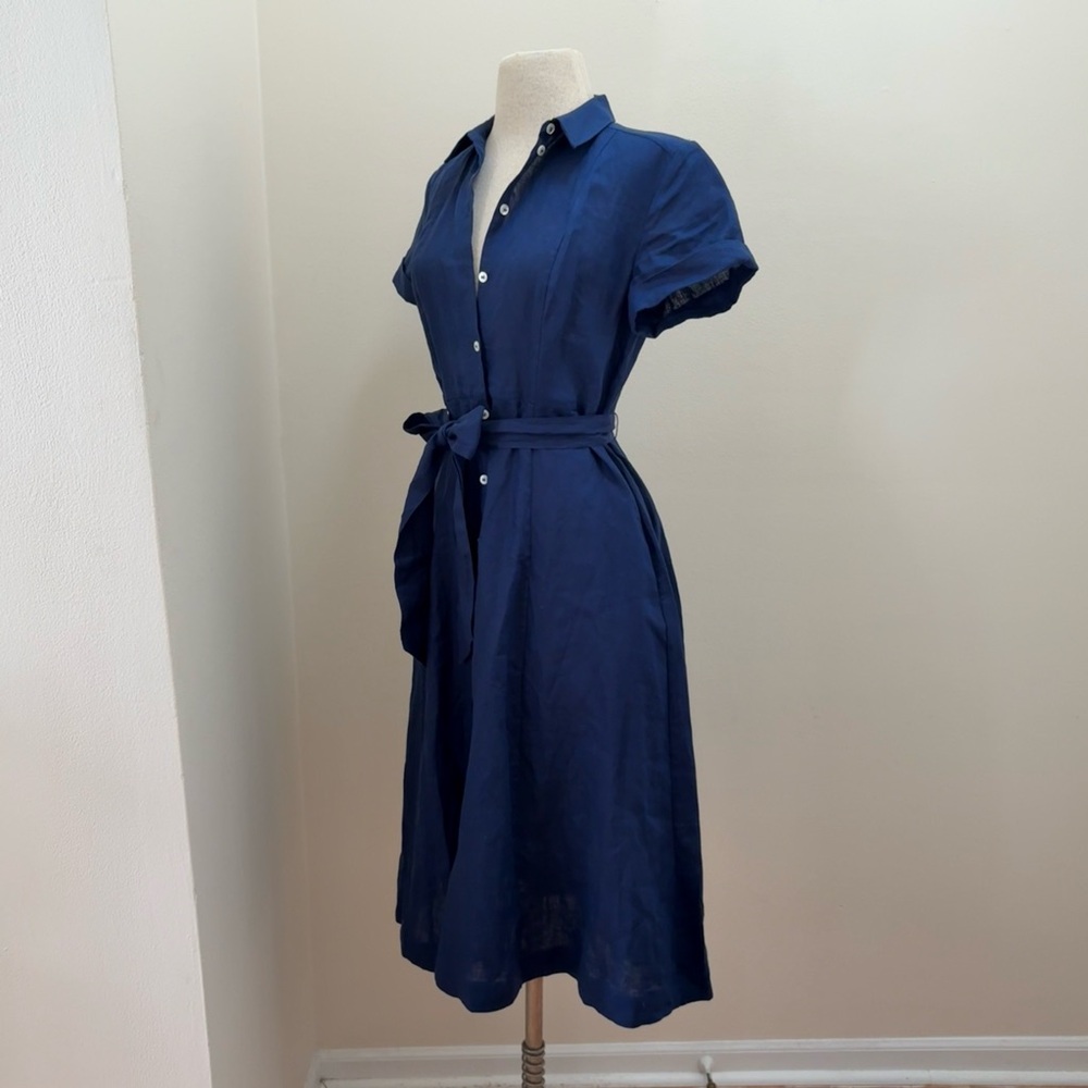 Tuckernuck Hill House Navy 100% Linen Lily Shirt Dress Size XS Nautical Coastal - Picture 3 of 16